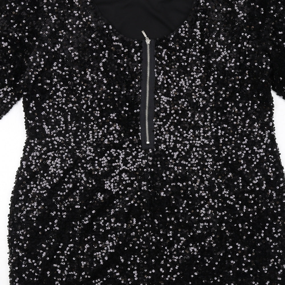 Red Herring Womens Black Polyester A-Line Size 18 Round Neck Zip