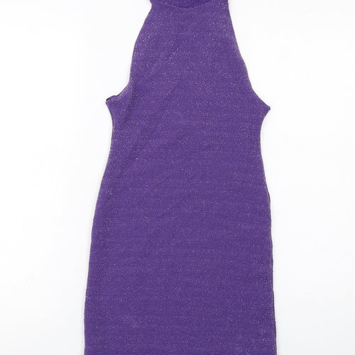 Pull&Bear Womens Purple Polyester Bodycon Size S Halter Button