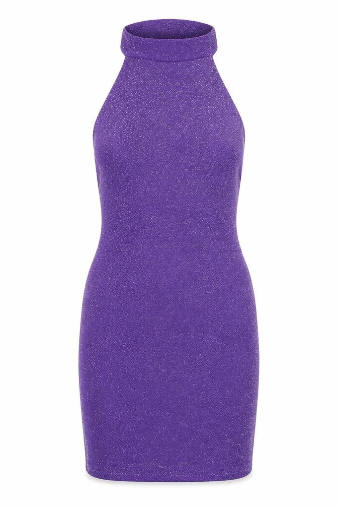 Pull&Bear Womens Purple Polyester Bodycon Size S Halter Button