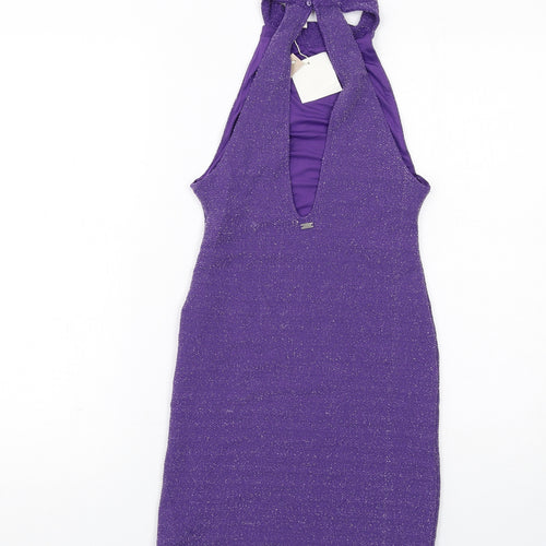 Pull&Bear Womens Purple Polyester Bodycon Size S Halter Button