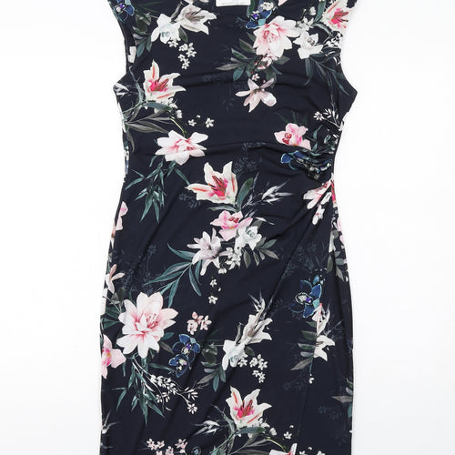 Wallis Womens Black Floral Polyester Shift Size 8 Round Neck Pullover