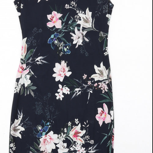 Wallis Womens Black Floral Polyester Shift Size 8 Round Neck Pullover