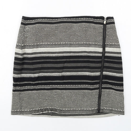 Camaieu Womens Black Geometric Polyester A-Line Skirt Size 14 Zip