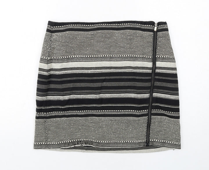 Camaieu Womens Black Geometric Polyester A-Line Skirt Size 14 Zip