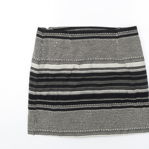 Camaieu Womens Black Geometric Polyester A-Line Skirt Size 14 Zip