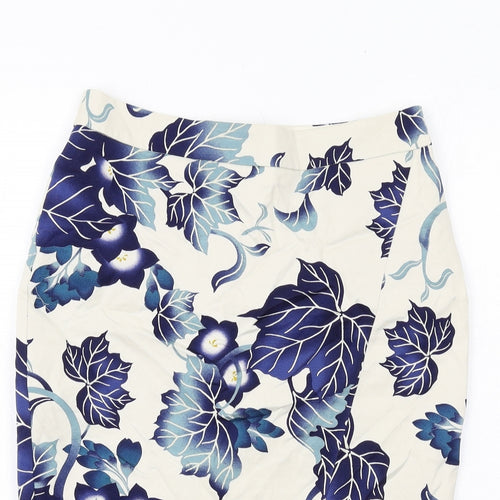Oasis Womens Ivory Geometric Cotton Straight & Pencil Skirt Size 10 Zip - Leaf Pattern
