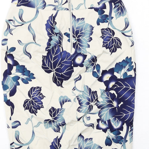 Oasis Womens Ivory Geometric Cotton Straight & Pencil Skirt Size 10 Zip - Leaf Pattern