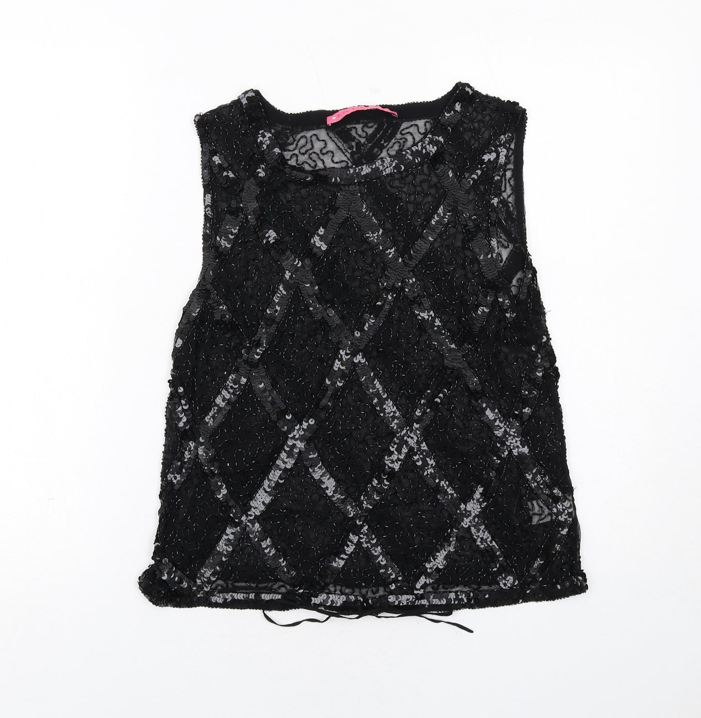 Pink Soda Womens Black Silk Basic Tank Size 12 Round Neck