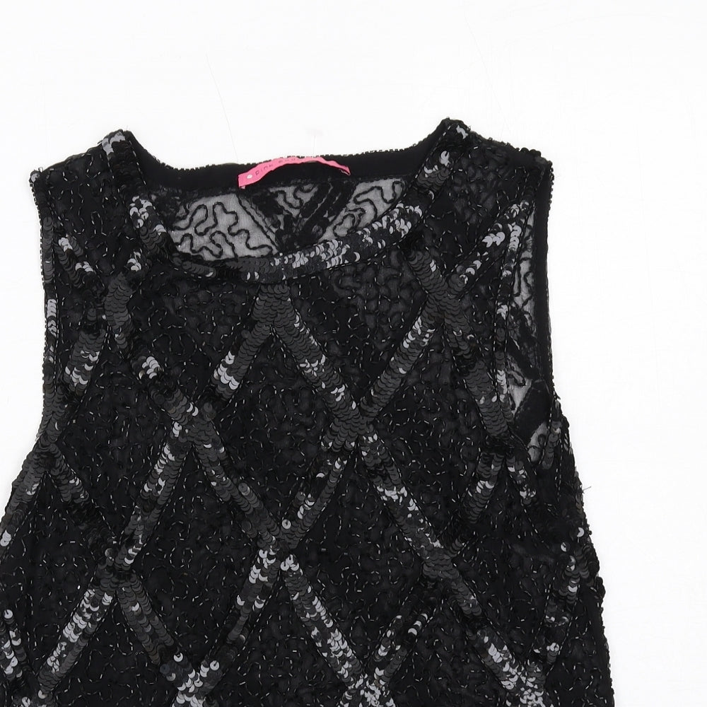 Pink Soda Womens Black Silk Basic Tank Size 12 Round Neck