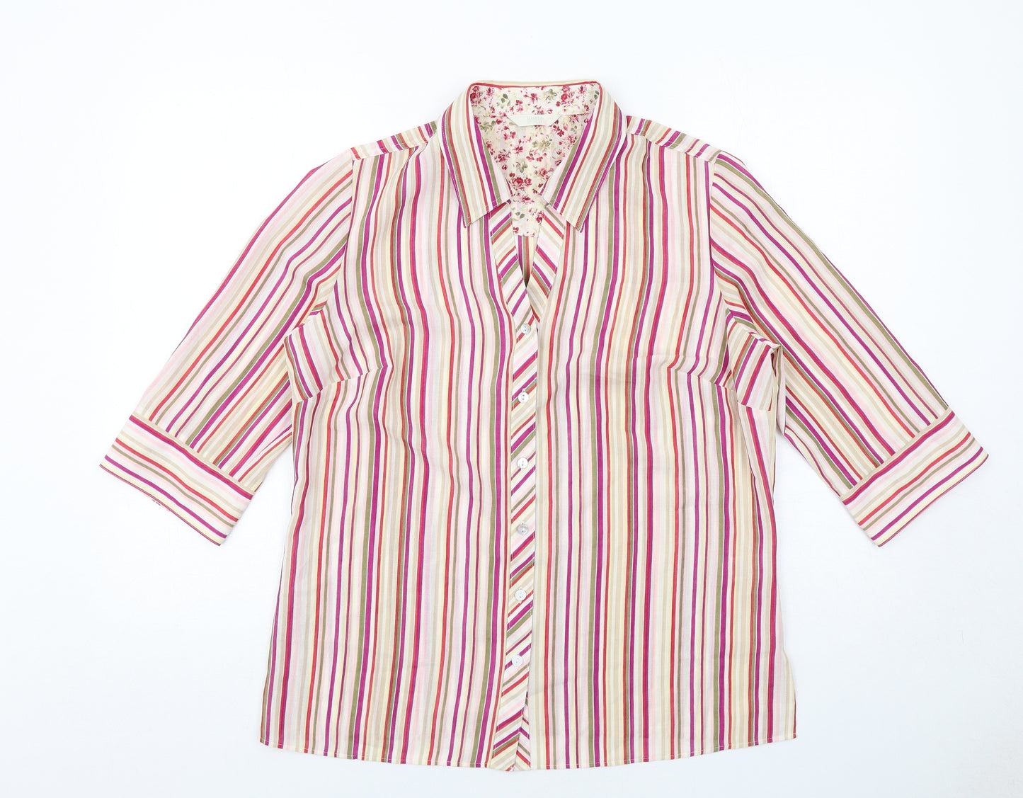 Marks and Spencer Womens Multicoloured Striped Polyester Basic Button-Up Size 14 Collared