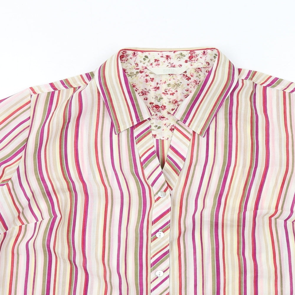 Marks and Spencer Womens Multicoloured Striped Polyester Basic Button-Up Size 14 Collared