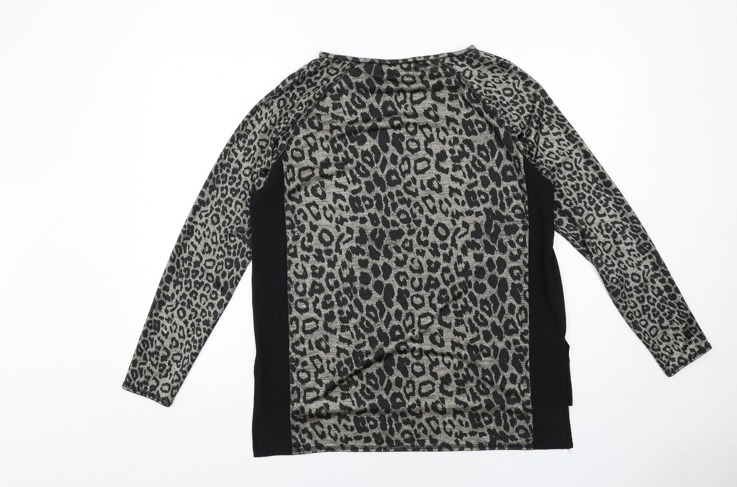 Zara Womens Black Animal Print Polyester Basic Blouse Size L Round Neck - Leopard Print