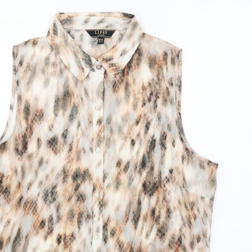 Lipsy Womens Beige Geometric Polyester Basic Tank Size 16 Collared