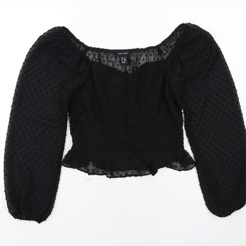 New Look Womens Black Polka Dot Polyester Basic Blouse Size 8 Round Neck