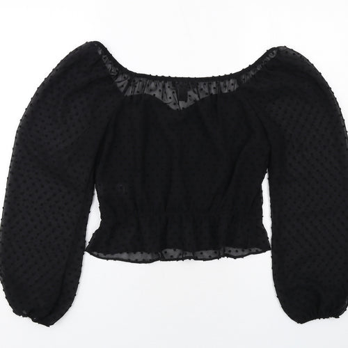 New Look Womens Black Polka Dot Polyester Basic Blouse Size 8 Round Neck