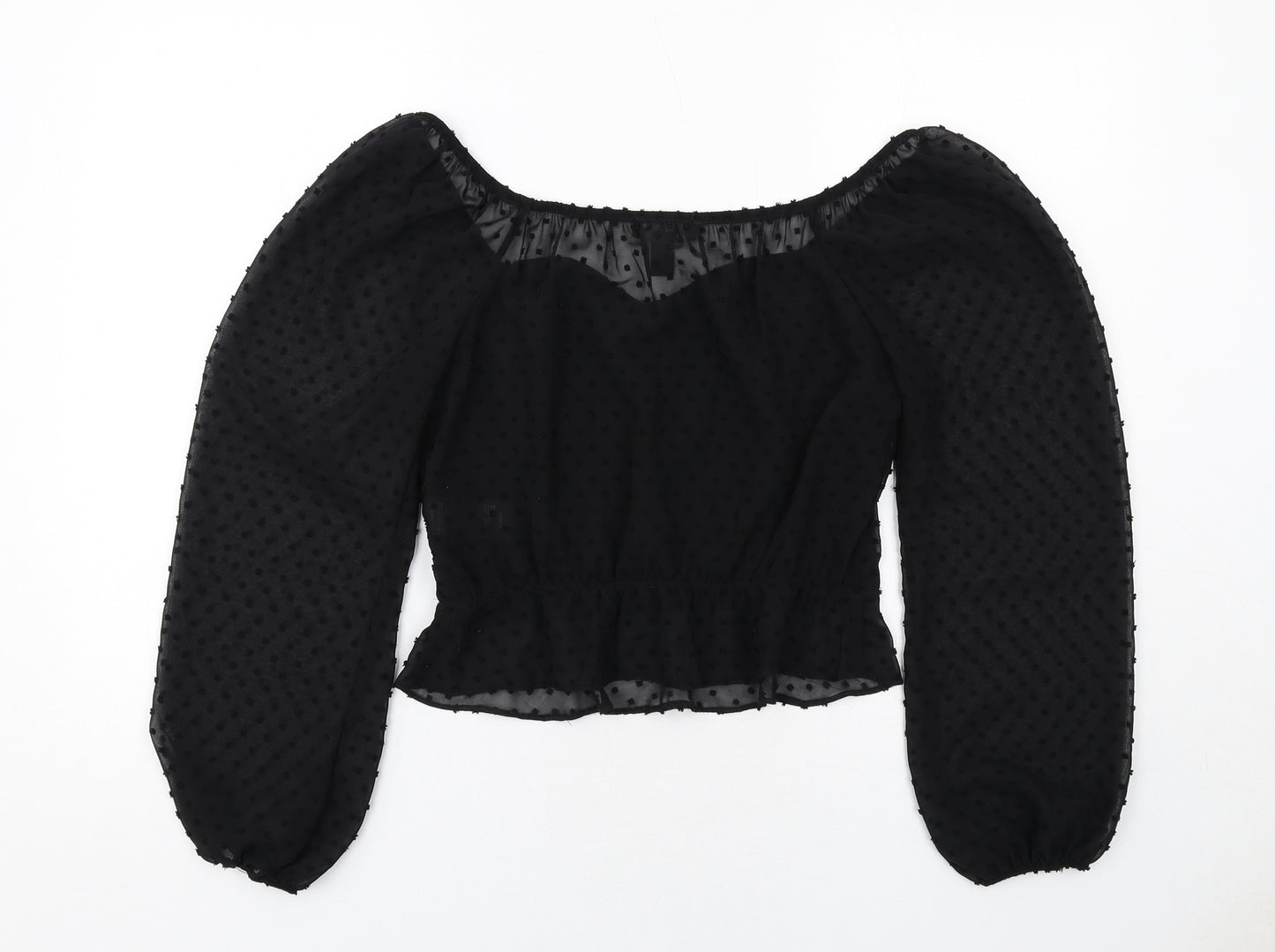 New Look Womens Black Polka Dot Polyester Basic Blouse Size 8 Round Neck