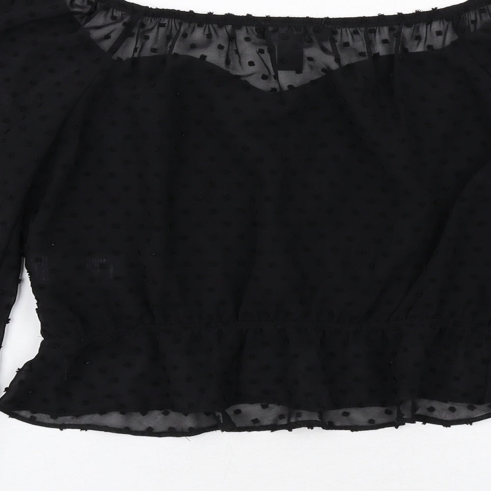 New Look Womens Black Polka Dot Polyester Basic Blouse Size 8 Round Neck