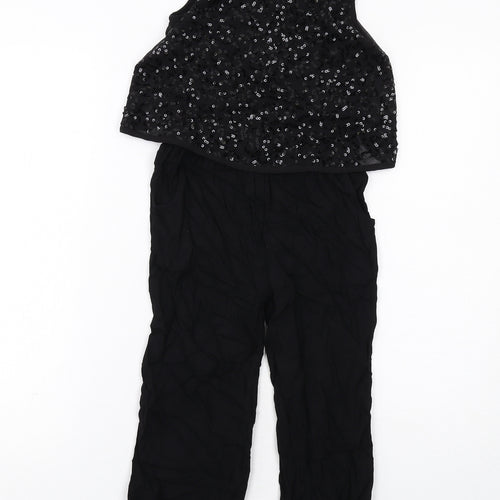 Blue Zoo Girls Black Viscose Jumpsuit One-Piece Size 6 Years Button