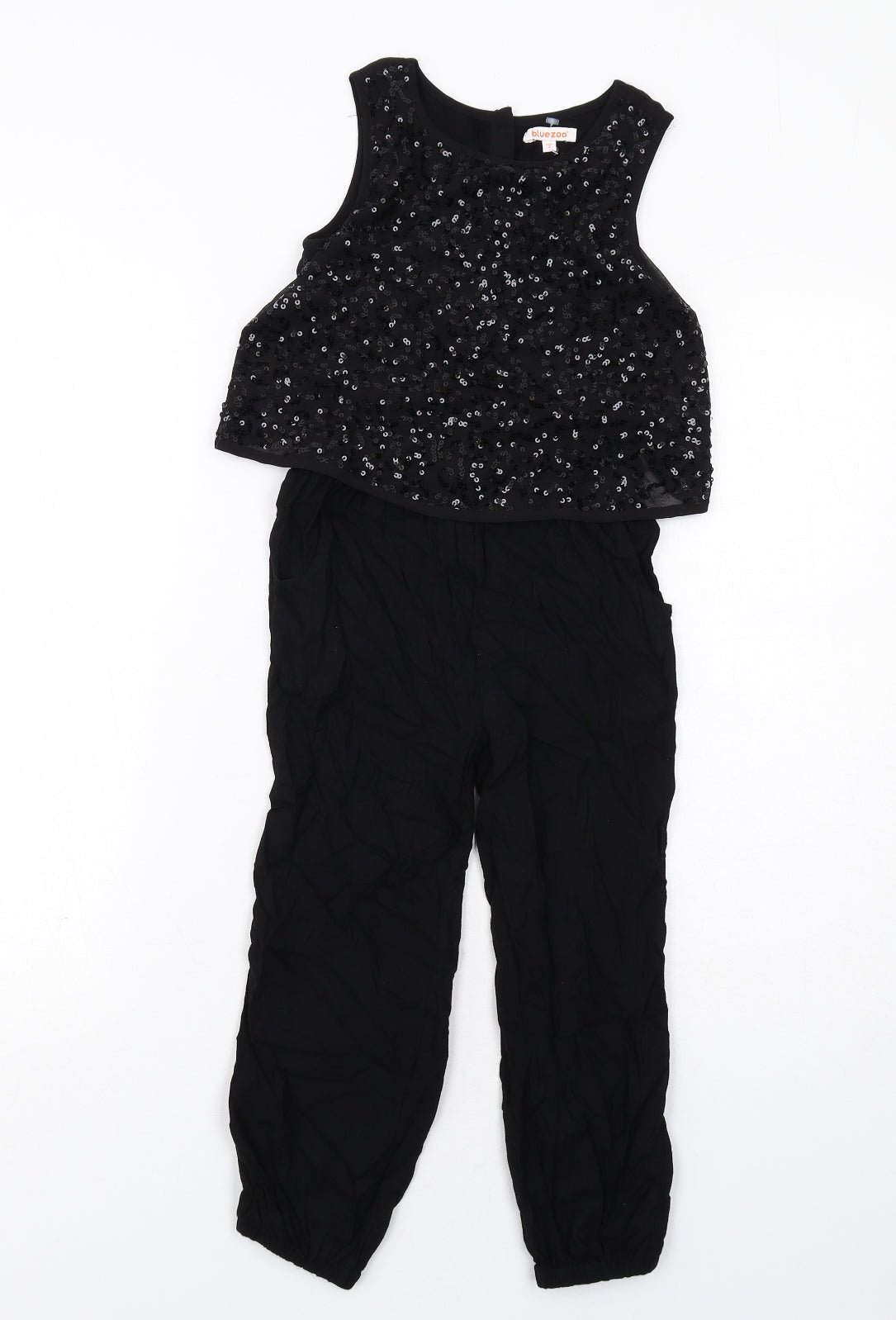 Blue Zoo Girls Black Viscose Jumpsuit One-Piece Size 6 Years Button