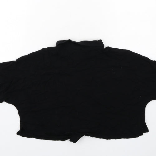 ASOS Womens Black Viscose Cropped Button-Up Size 14 Collared - Knot Front