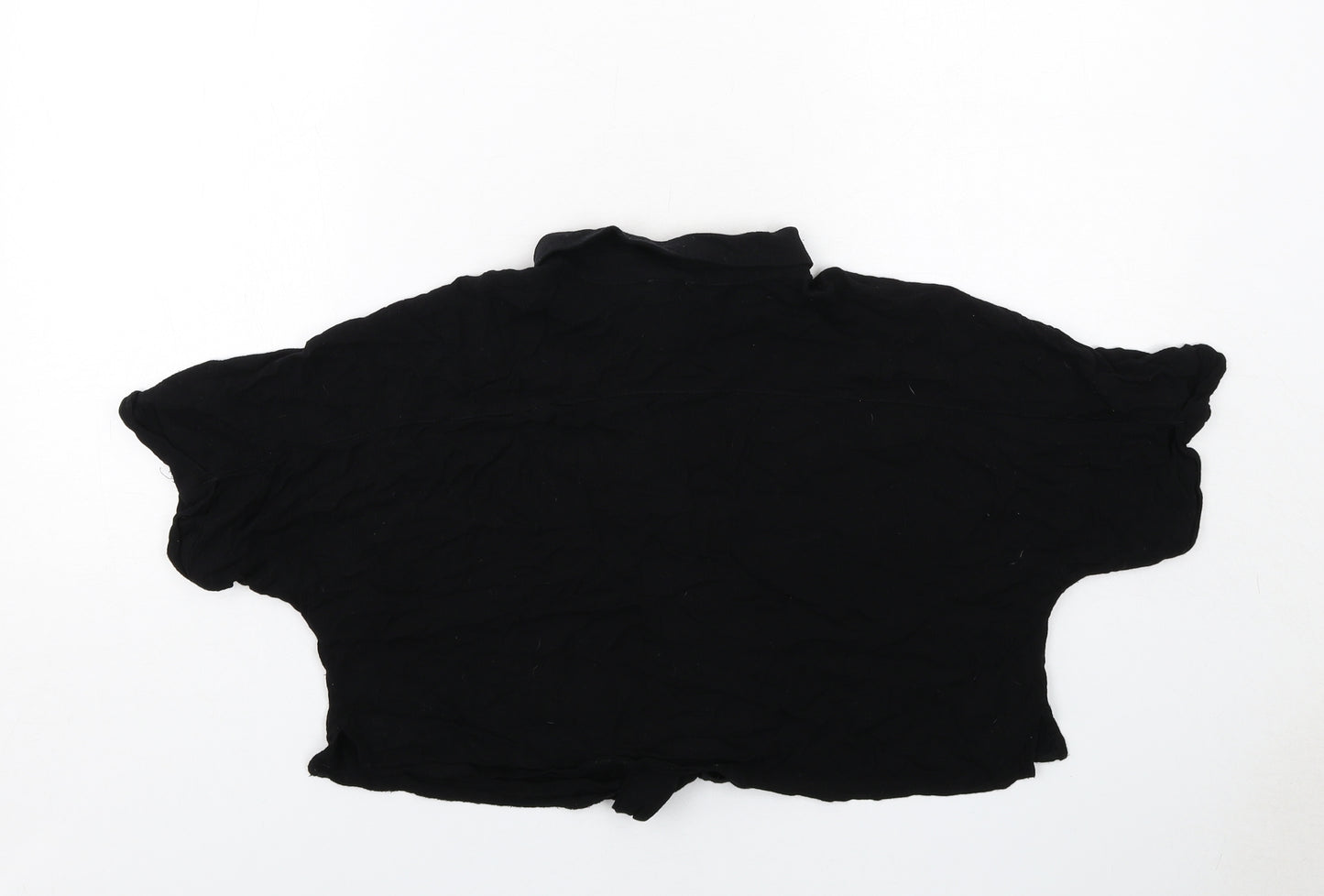 ASOS Womens Black Viscose Cropped Button-Up Size 14 Collared - Knot Front