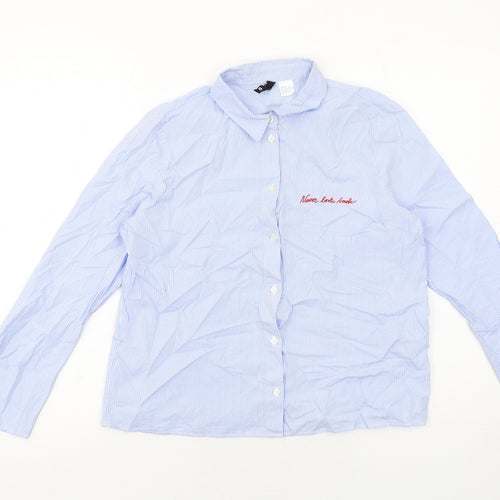 H&M Womens Blue Striped Cotton Basic Button-Up Size 10 Collared - Never Look Back