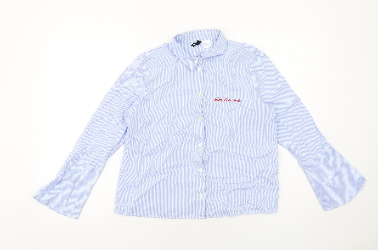 H&M Womens Blue Striped Cotton Basic Button-Up Size 10 Collared - Never Look Back