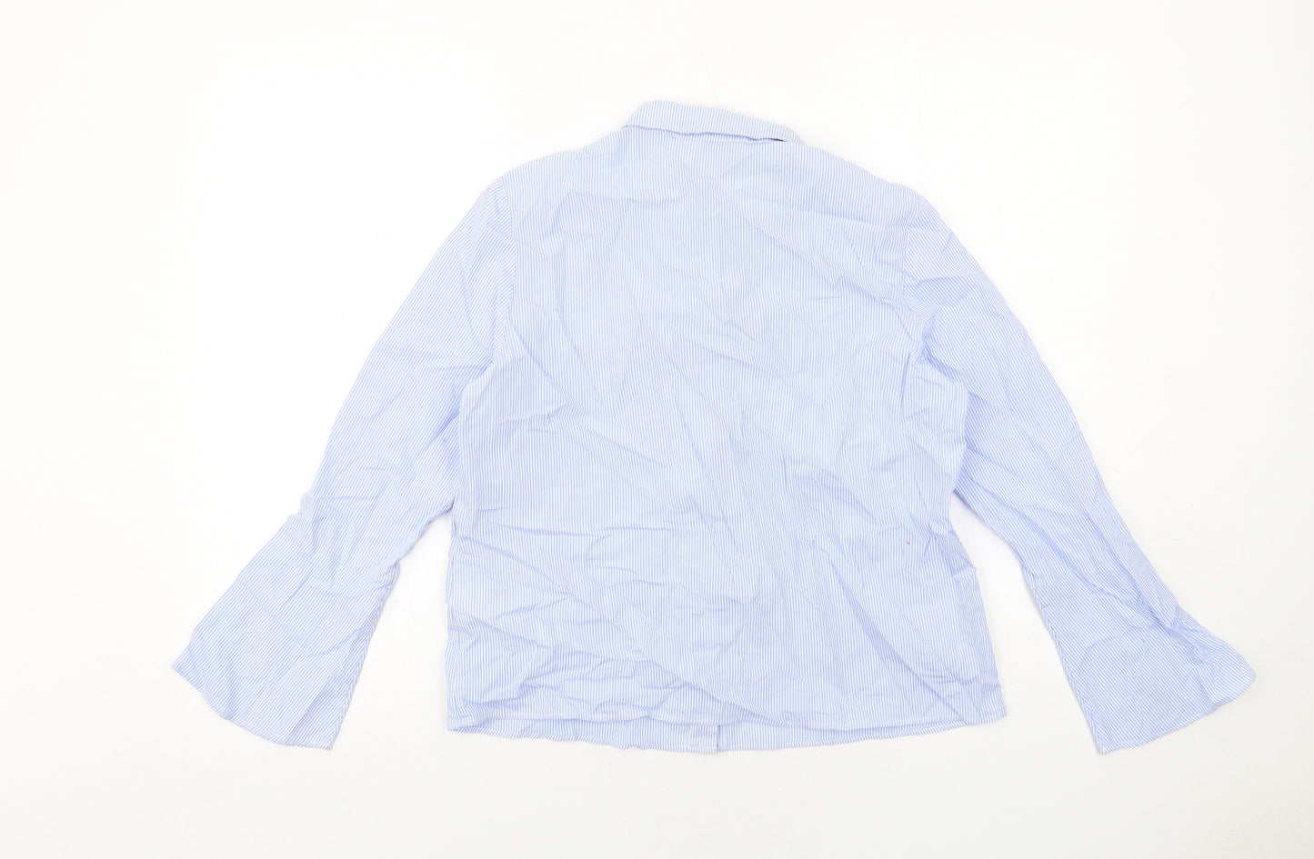 H&M Womens Blue Striped Cotton Basic Button-Up Size 10 Collared - Never Look Back