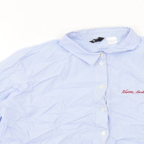 H&M Womens Blue Striped Cotton Basic Button-Up Size 10 Collared - Never Look Back