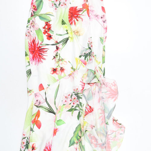 Lipsy Womens Multicoloured Floral Polyester Slip Dress Size 12 V-Neck Zip