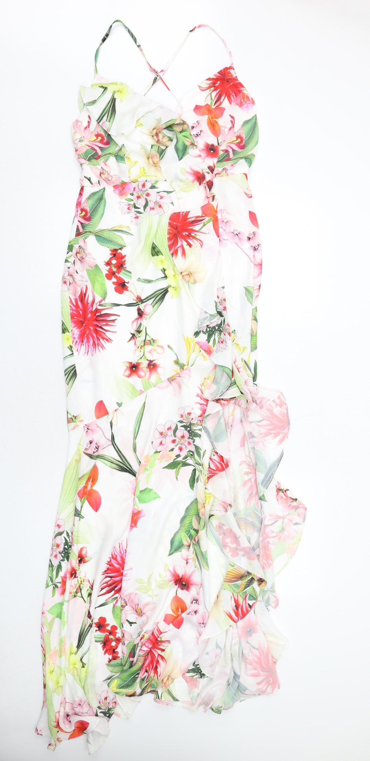 Lipsy Womens Multicoloured Floral Polyester Slip Dress Size 12 V-Neck Zip