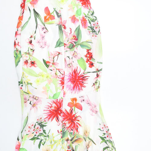 Lipsy Womens Multicoloured Floral Polyester Slip Dress Size 12 V-Neck Zip