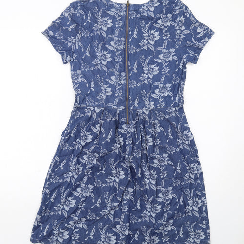 Dorothy Perkins Womens Blue Floral Viscose A-Line Size 8 Round Neck Zip
