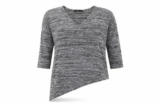 Front view of Very women’s grey polyester basic t-shirt, size UK 12, v-neck