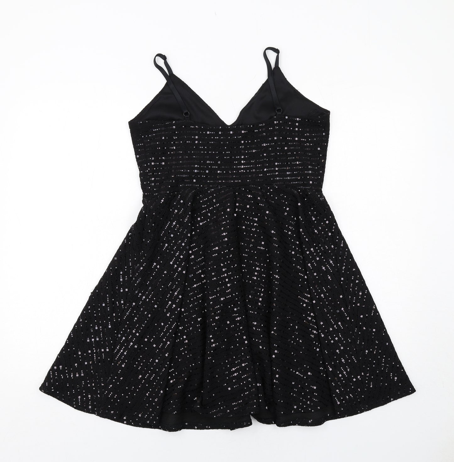 New Look Womens Black Striped Polyester Slip Dress Size 12 V-Neck Pullover