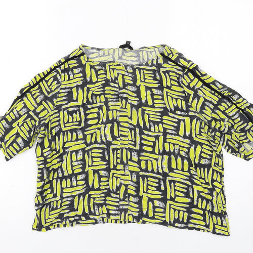 River Island Womens Yellow Geometric Viscose Basic Blouse Size 8 Round Neck