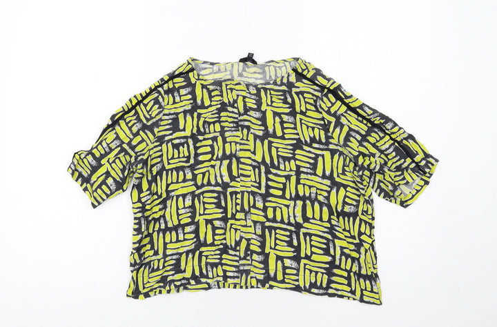 River Island Womens Yellow Geometric Viscose Basic Blouse Size 8 Round Neck