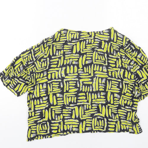River Island Womens Yellow Geometric Viscose Basic Blouse Size 8 Round Neck
