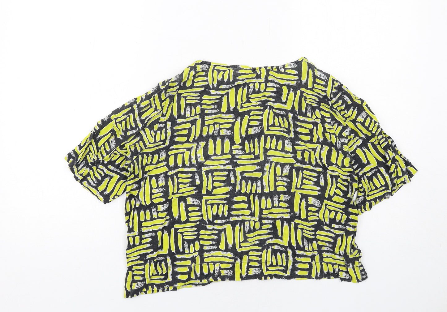 River Island Womens Yellow Geometric Viscose Basic Blouse Size 8 Round Neck