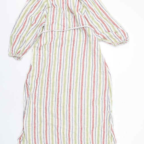 Marks and Spencer Womens Multicoloured Striped Linen A-Line Size 8 Round Neck Pullover