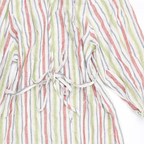 Marks and Spencer Womens Multicoloured Striped Linen A-Line Size 8 Round Neck Pullover