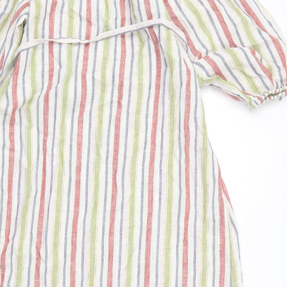 Marks and Spencer Womens Multicoloured Striped Linen A-Line Size 8 Round Neck Pullover