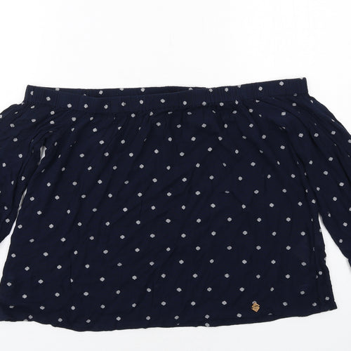 Superdry Womens Blue Geometric Viscose Basic Blouse Size S Off the Shoulder