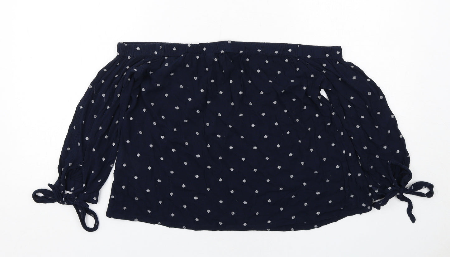 Superdry Womens Blue Geometric Viscose Basic Blouse Size S Off the Shoulder