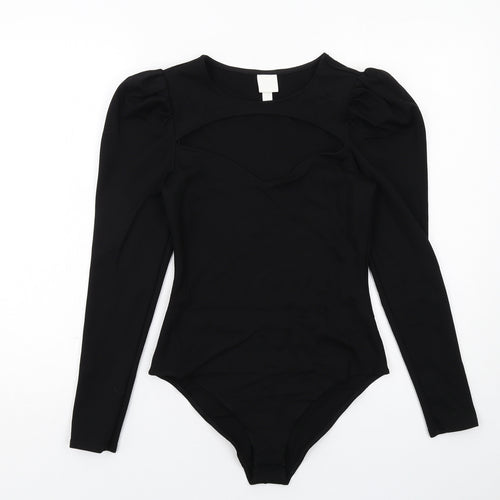 H&M Womens Black Viscose Bodysuit One-Piece Size S Snap - Cut Out