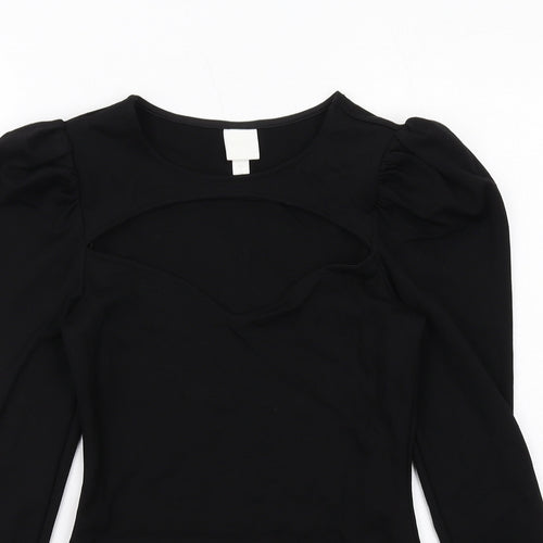 H&M Womens Black Viscose Bodysuit One-Piece Size S Snap - Cut Out
