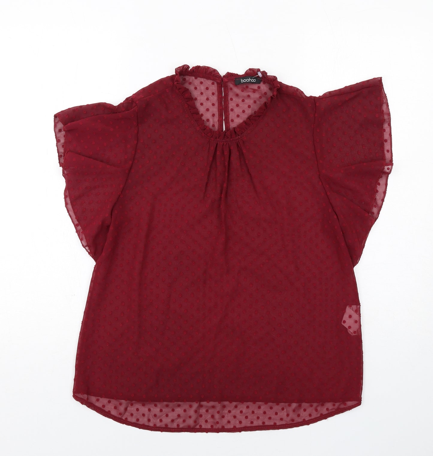 Boohoo Womens Red Polka Dot Polyester Basic Blouse Size 10 Round Neck