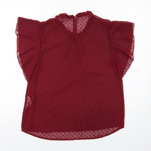 Boohoo Womens Red Polka Dot Polyester Basic Blouse Size 10 Round Neck