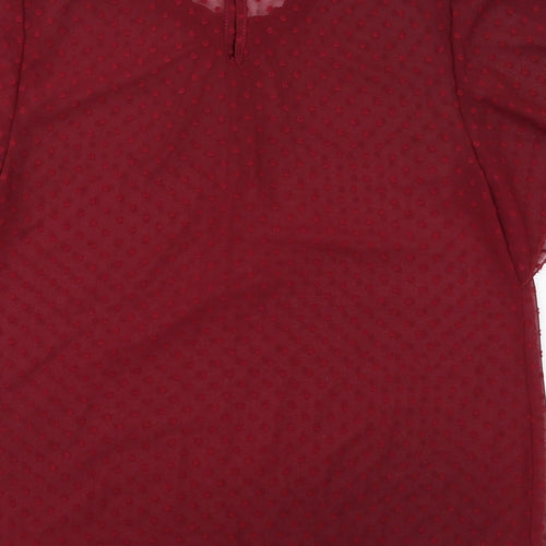 Boohoo Womens Red Polka Dot Polyester Basic Blouse Size 10 Round Neck