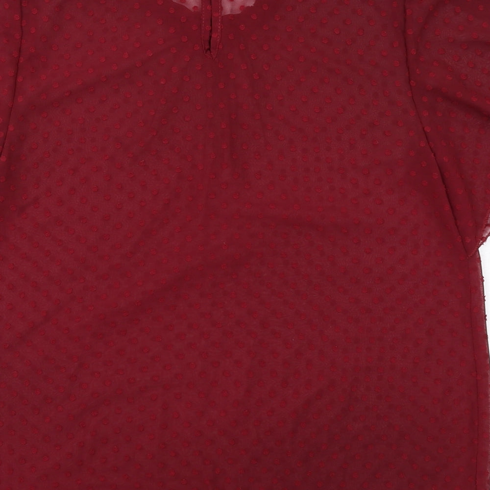 Boohoo Womens Red Polka Dot Polyester Basic Blouse Size 10 Round Neck